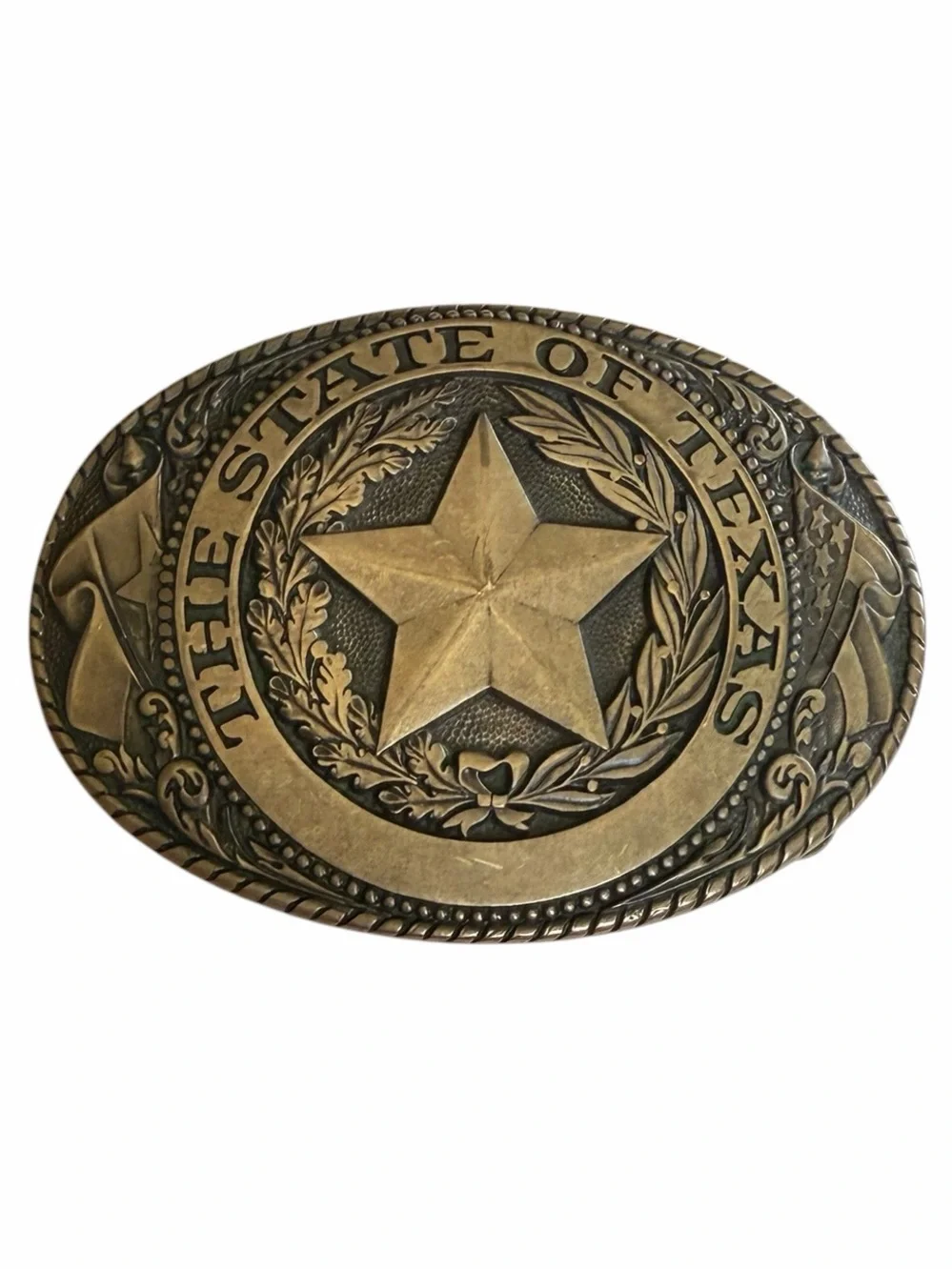 Vintage Tony Lama State If Texas Brass Belt Buckle Lone Star Western